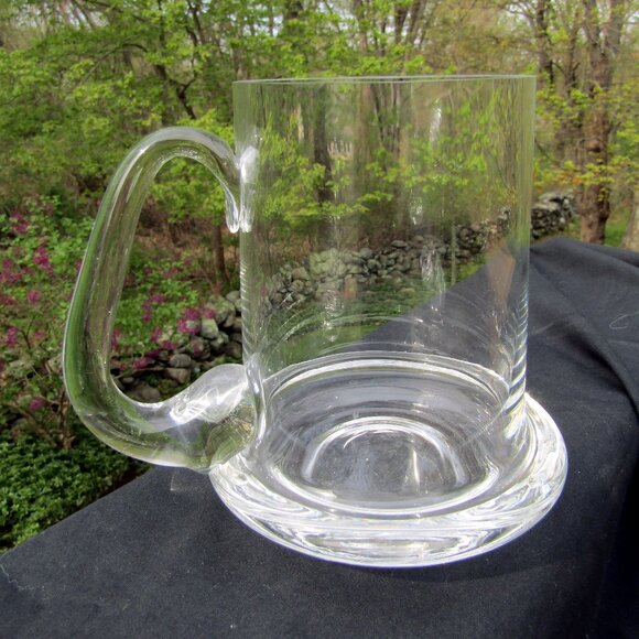 Vintage Set of 4 MCM Glass Beer Mugs | Unique Applied Handle Barware - Picture 4 of 5